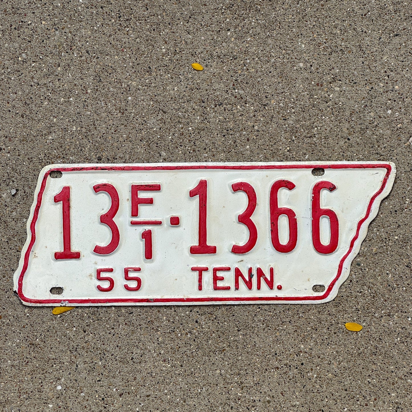 Photo of a 1955 Tennessee Farm License Plate Auto Tag Garage Decor Vintage State Shape 13 F1 1366
