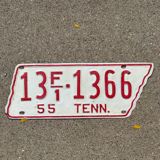 Photo of a 1955 Tennessee Farm License Plate Auto Tag Garage Decor Vintage State Shape 13 F1 1366