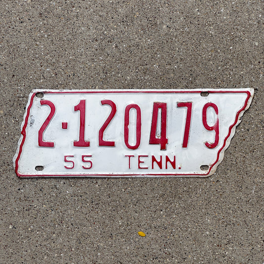 Photo of a 1955 Tennessee License Plate Auto Tag Garage Decor Vintage State Shape Long Version 2 120479