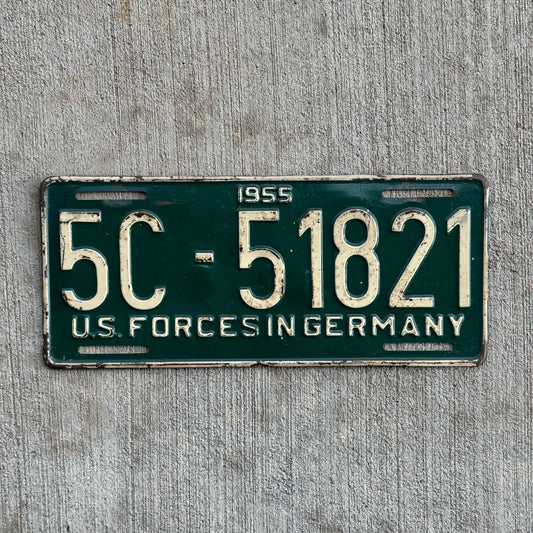 Photo of a 1955 US Forces Germany License Plate Auto Tag Garage Decor Vintage 5C 51821 with original patina
