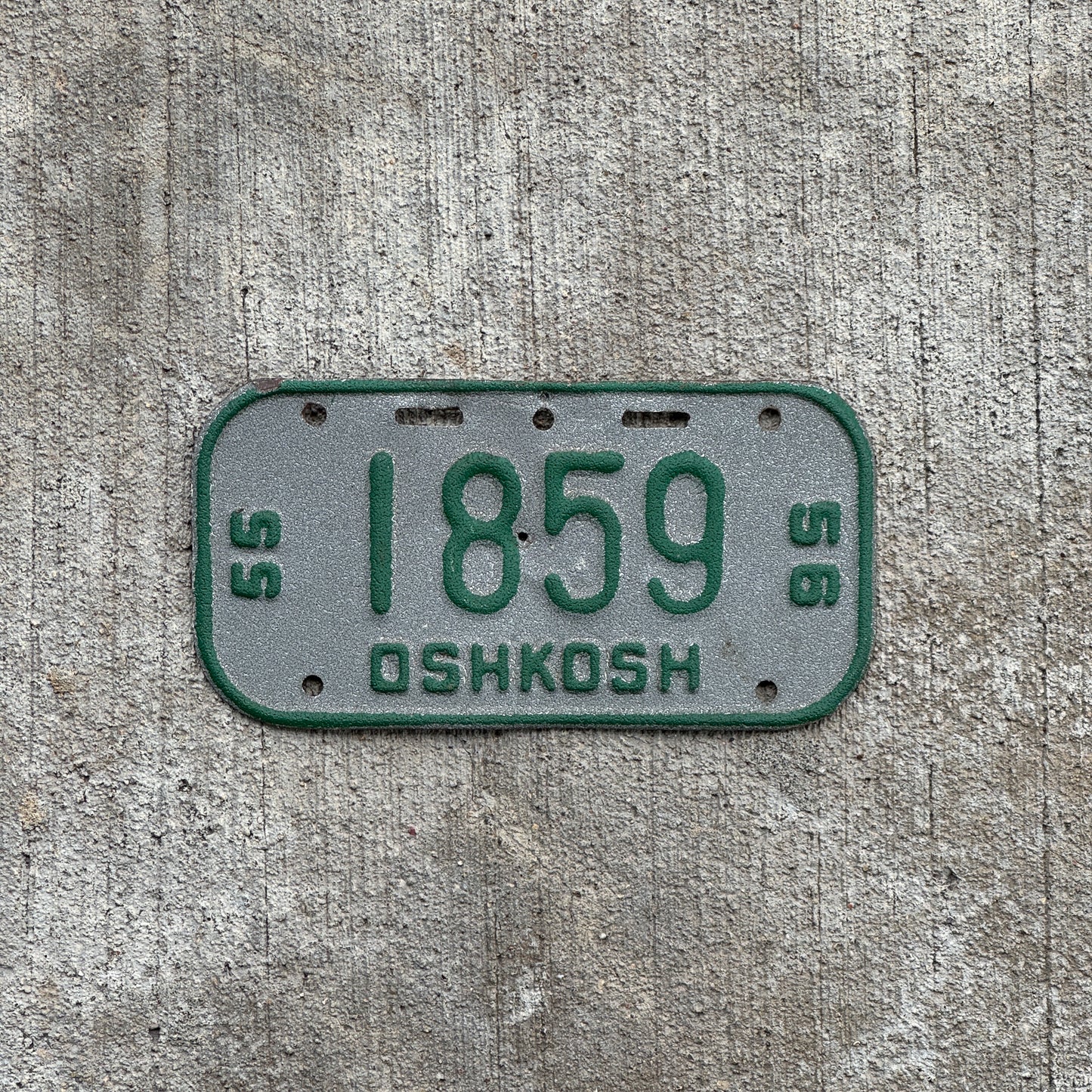 Photo of a 1955 Wisconsin Bicycle License Plate Auto Tag Garage Decor Vintage Bike 1859 with original patina