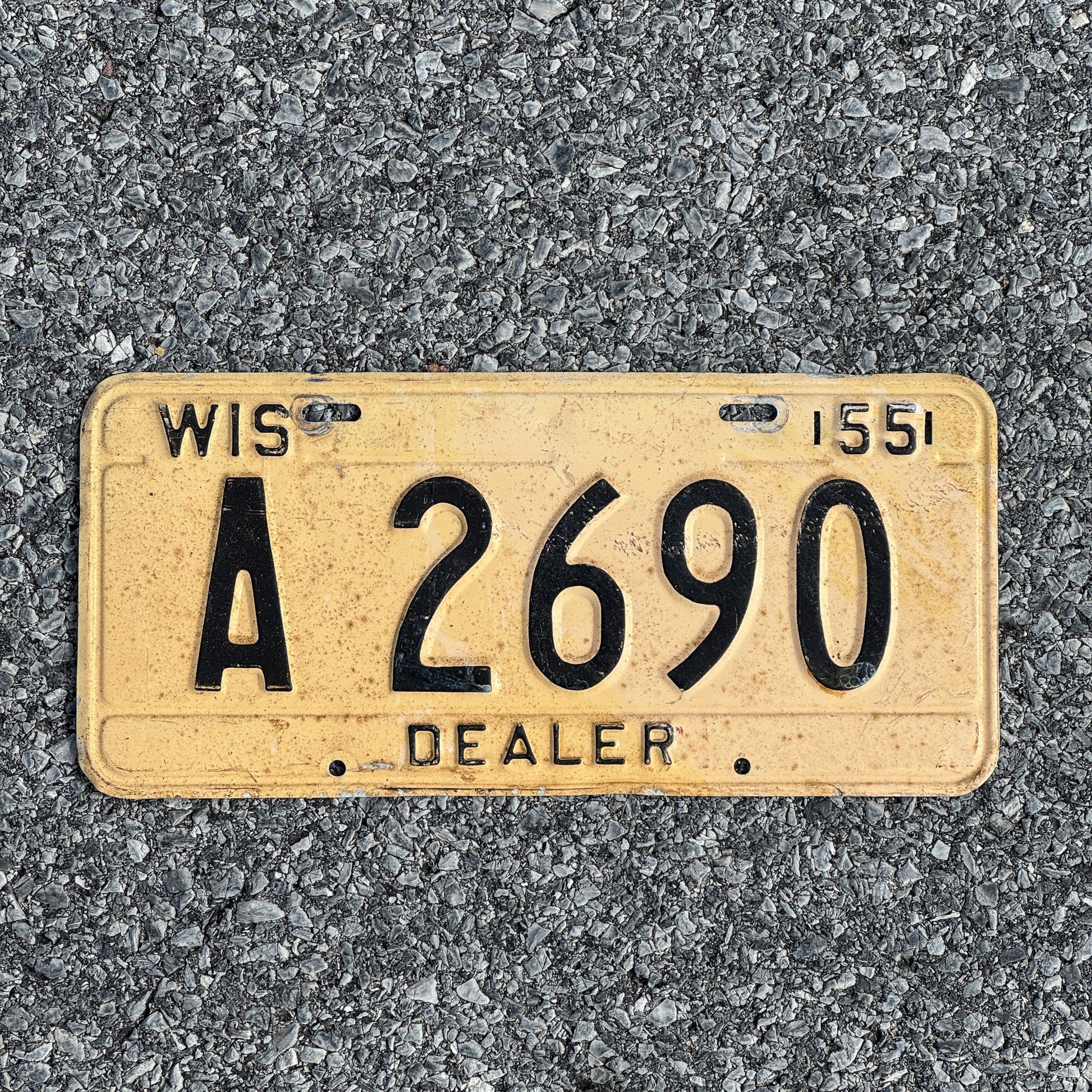 Photo of a 1955 Wisconsin Dealer License Plate Auto Tag Garage Decor Vintage A2690