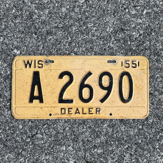 Photo of a 1955 Wisconsin Dealer License Plate Auto Tag Garage Decor Vintage A2690
