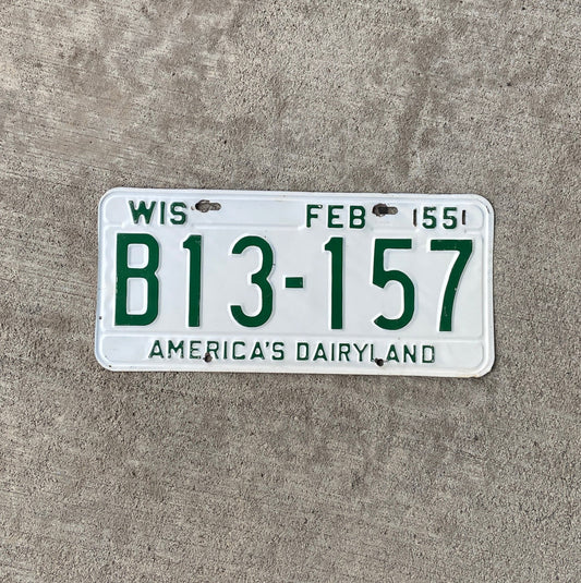Photo of a 1955 Wisconsin License Plate Auto Tag Garage Decor Vintage B 13 157 with original patina