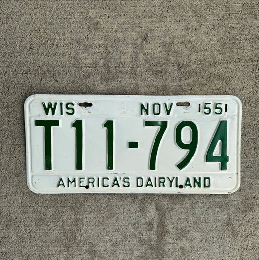 Photo of a 1955 Wisconsin License Plate Auto Tag Garage Decor Vintage T 11 794 with original patina