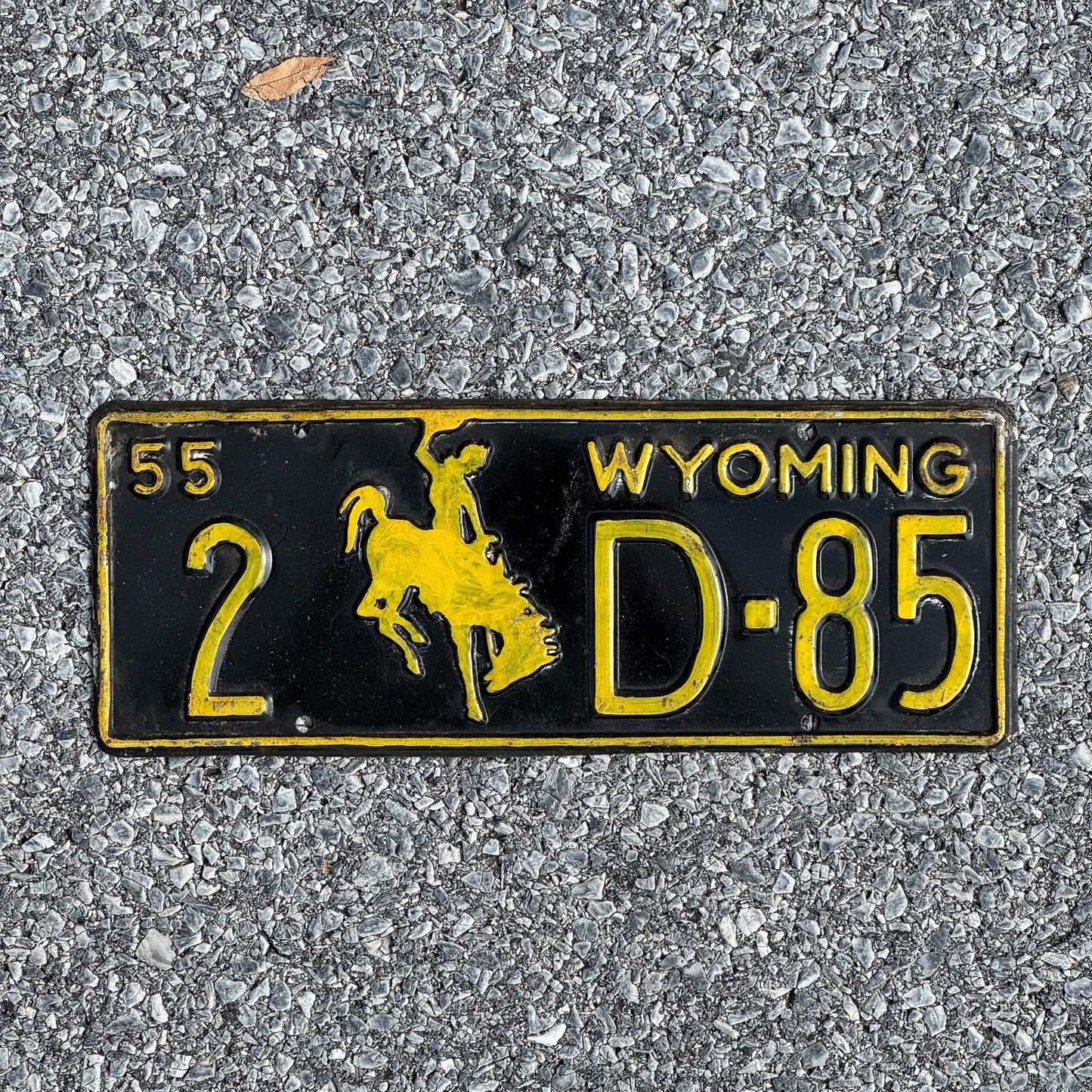 Photo of a 1955 Wyoming Dealer License Plate Auto Tag Garage Decor Vintage 2 D 85