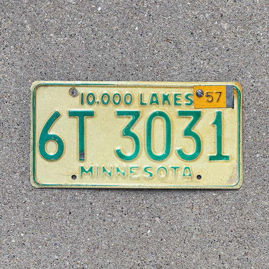 Photo of a 1956 1957 Minnesota License Plate Auto Tag Garage Decor Vintage 6T 3031 with original patina