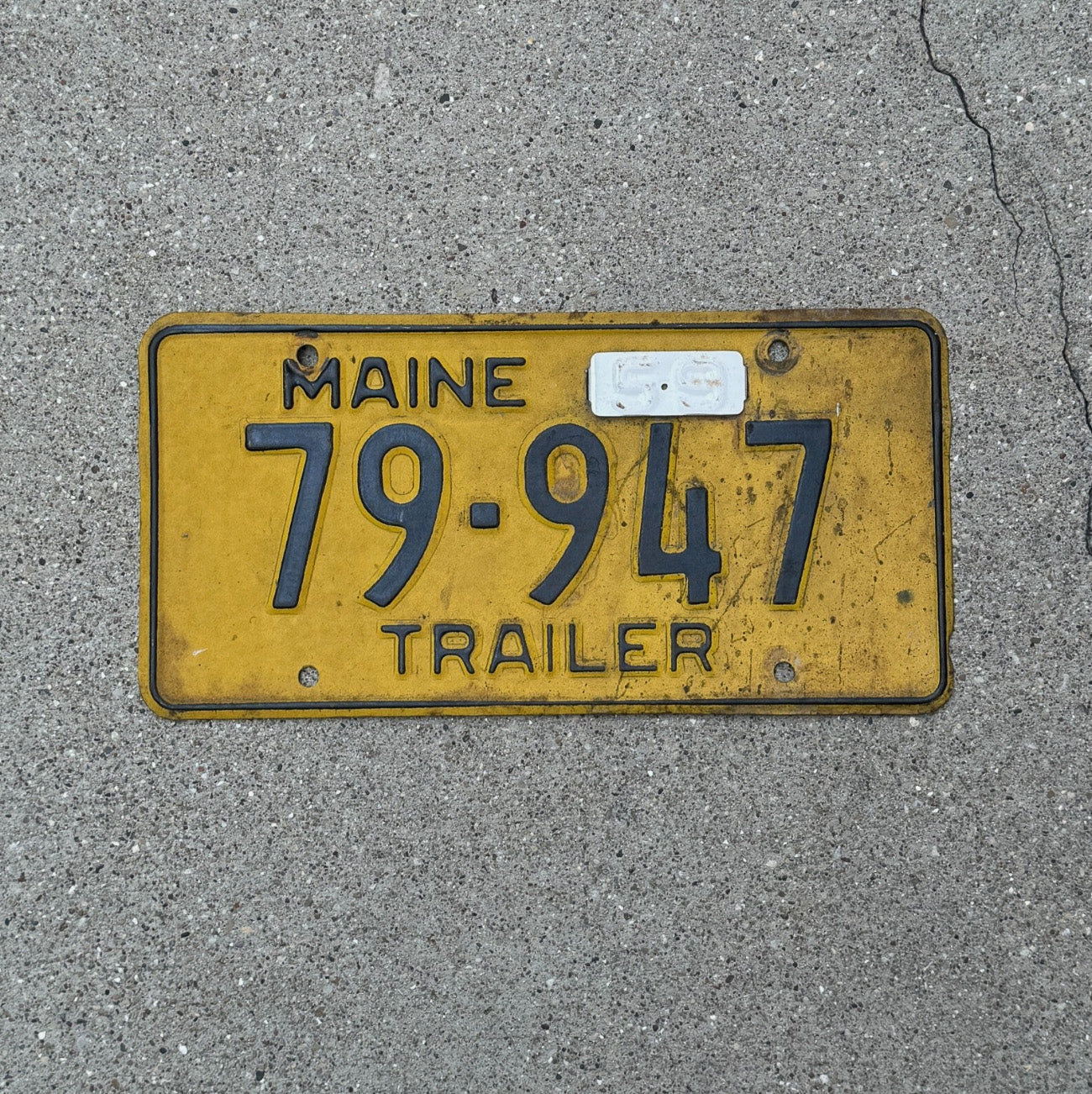 Photo of a 1956 1959 Maine Trailer License Plate Auto Tag Garage Decor Vintage 79 947