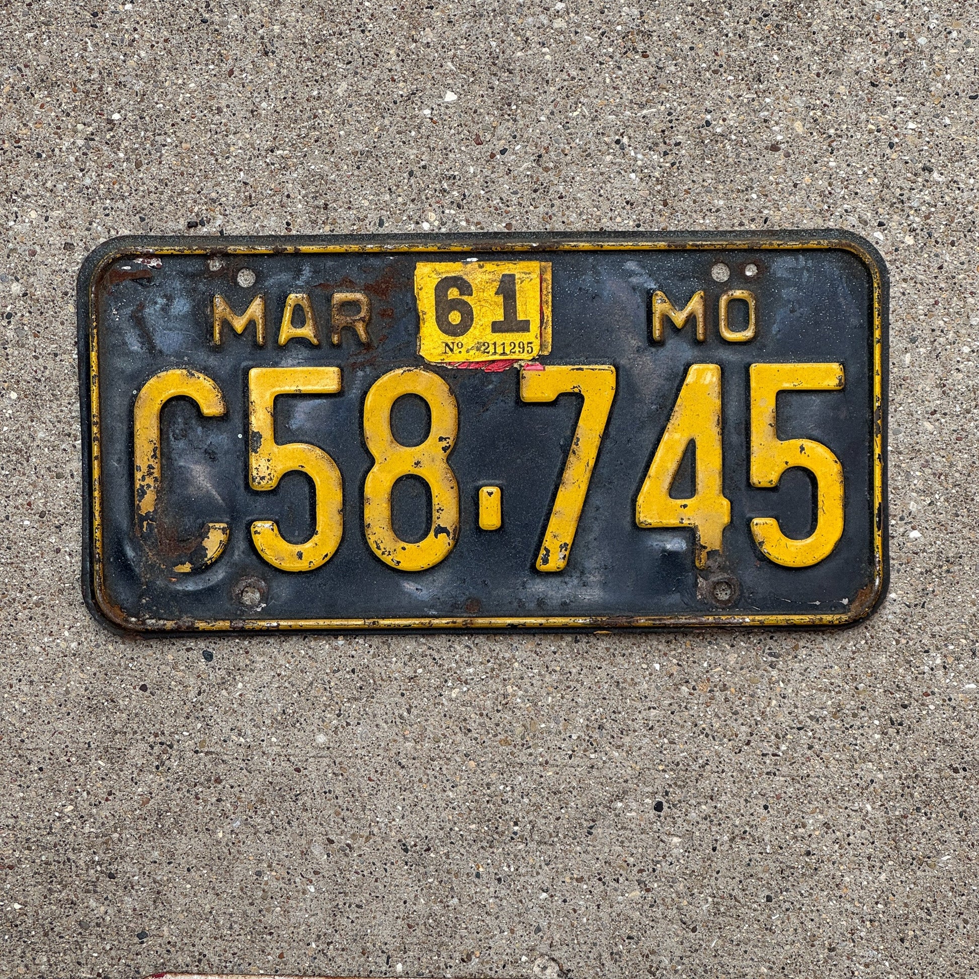 Photo of a 1956 1961 Missouri License Plate Auto Tag Garage Decor Vintage C58 745