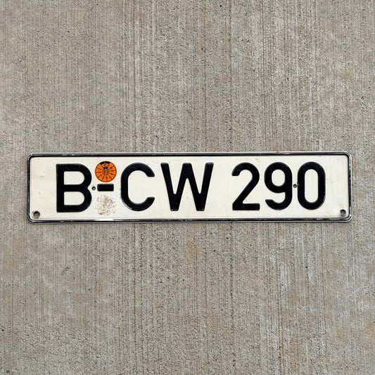 Photo of a 1956 1983 West Germany License Plate Auto Tag Garage Decor Vintage B CW 290 with original patina