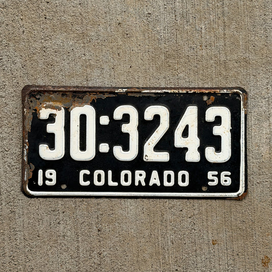 Photo of a 1956 Colorado License Plate Auto Tag Garage Decor Vintage 30 3243 with original patina