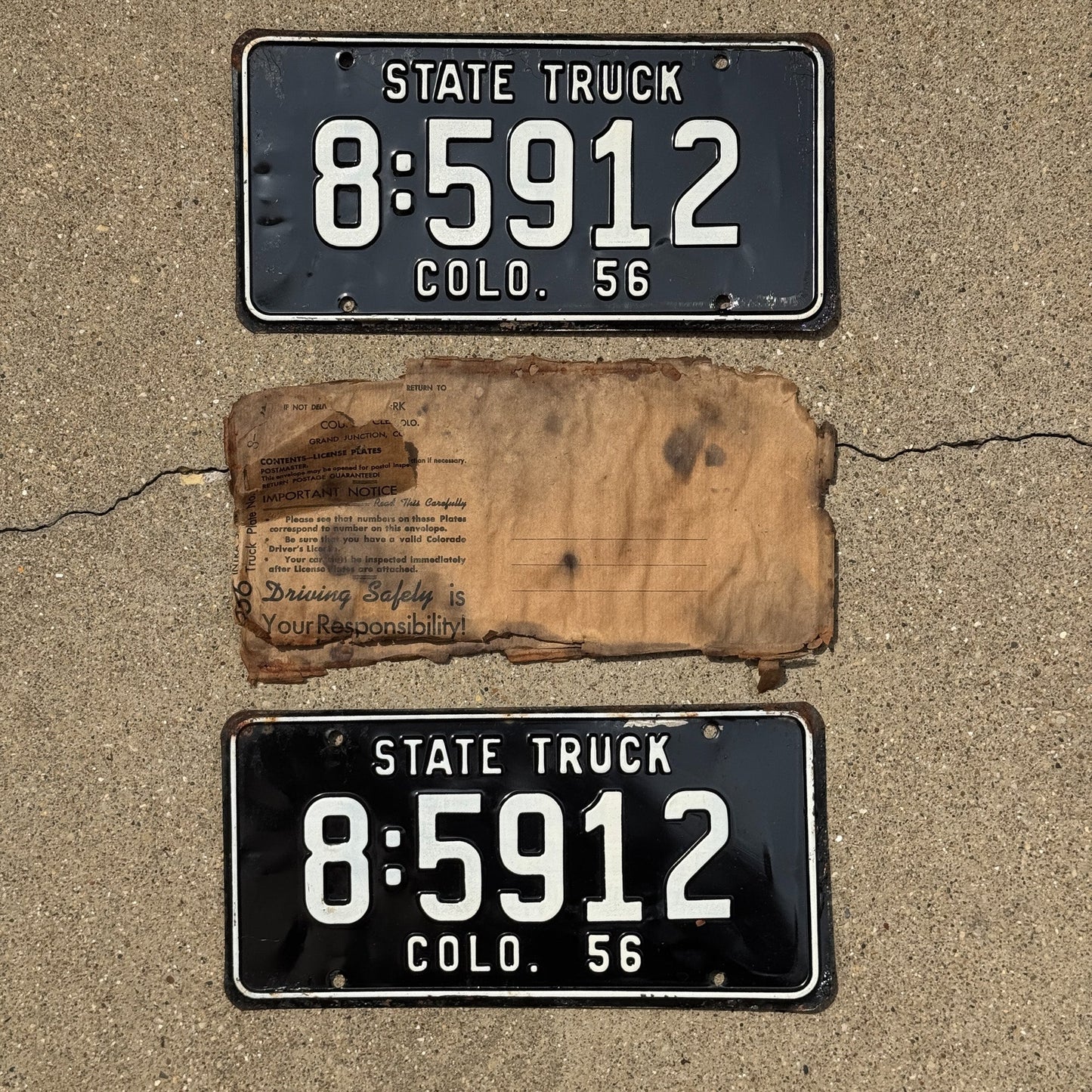 Photo of a 1956 Colorado State Truck License Plate Pair Auto Tag Garage Decor Vintage With Envelope 8 5912