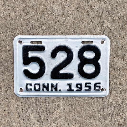 Photo of a 1956 Connecticut Motorcycle License Plate Auto Tag Garage Decor Vintage Low Number Three Digit 528 with original patina