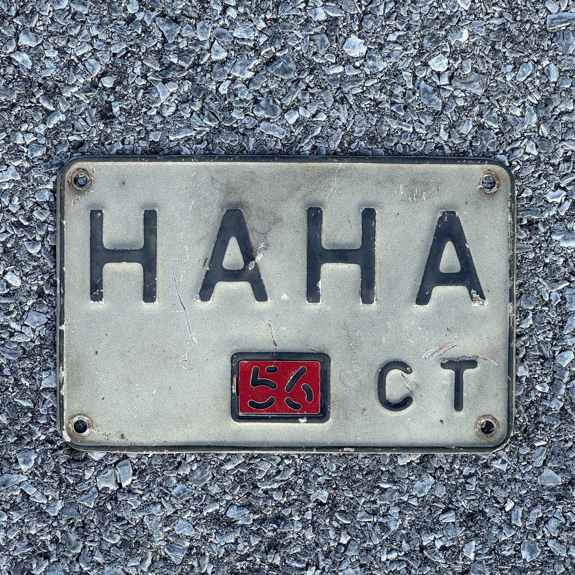 Photo of a 1956 Connecticut Vanity License Plate Auto Tag Garage Decor Vintage HAHA