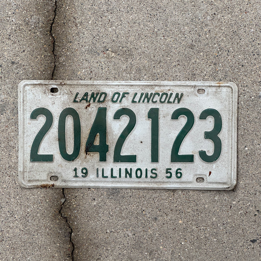 Photo of a 1956 Illinois License Plate Auto Tag Garage Decor Vintage 2 042 123 with original patina