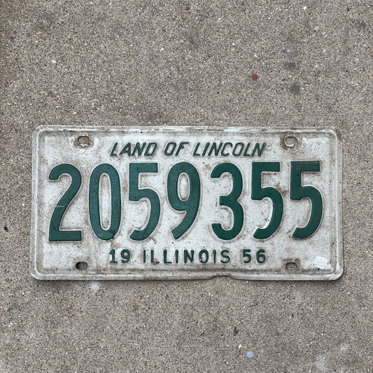 Photo of a 1956 Illinois License Plate Auto Tag Garage Decor Vintage 2 059 355 with original patina