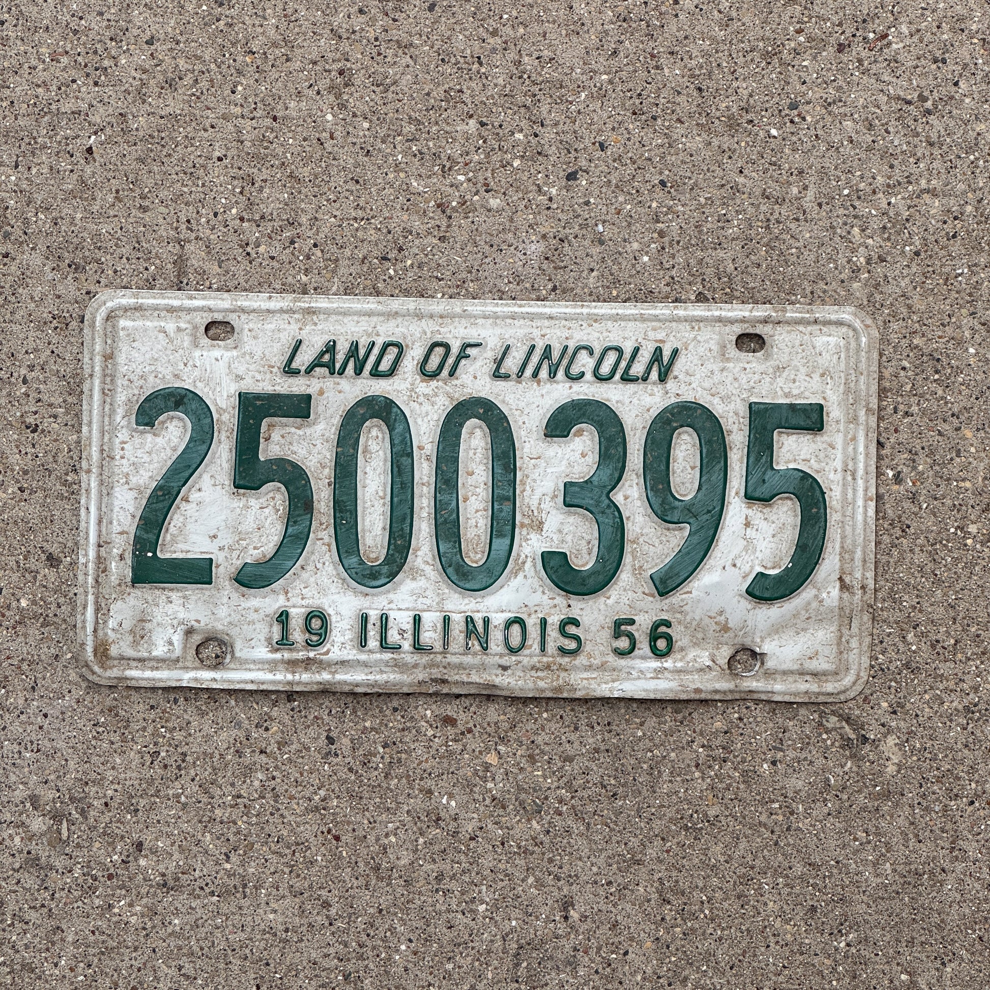 Photo of a 1956 Illinois License Plate Auto Tag Garage Decor Vintage 2 500 395 with original patina