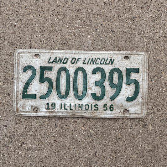 Photo of a 1956 Illinois License Plate Auto Tag Garage Decor Vintage 2 500 395 with original patina