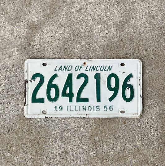 Photo of a 1956 Illinois License Plate Auto Tag Garage Decor Vintage 2642 196 with original patina