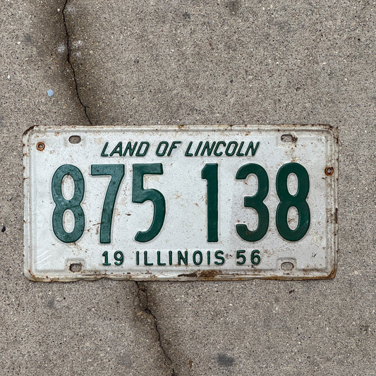 Photo of a 1956 Illinois License Plate Auto Tag Garage Decor Vintage 875 138 with original patina