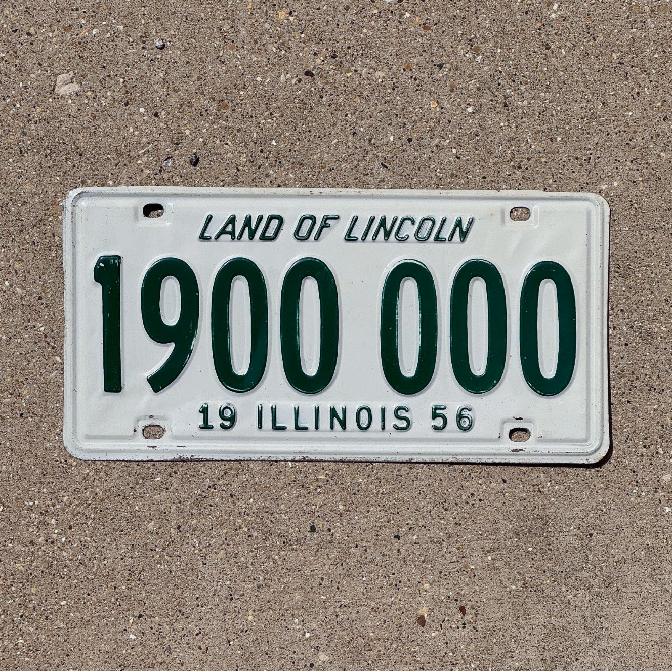 Photo of a 1956 Illinois License Plate Auto Tag Garage Decor Vintage Great Number 1900 000 with original patina