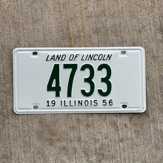 Photo of a 1956 Illinois License Plate Auto Tag Garage Decor Vintage Low Number Four Digit 4733 with original patina
