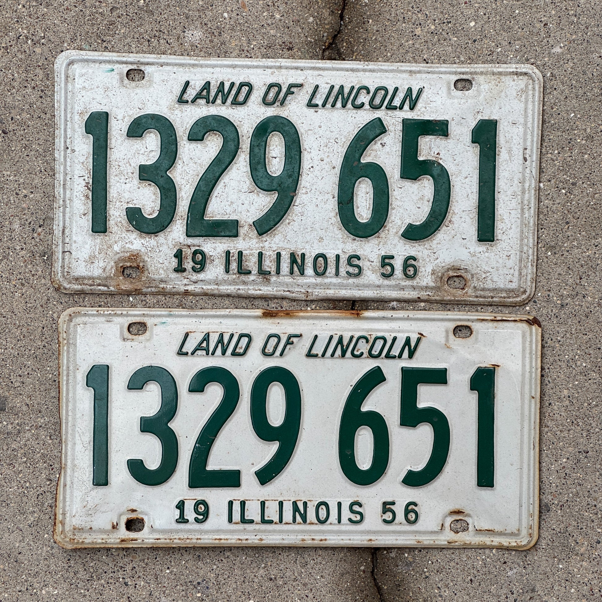 Photo of a 1956 Illinois License Plate Pair Auto Tag Garage Decor Vintage 1 329 651 with original patina