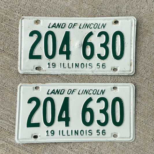Photo of a 1956 Illinois License Plate Pair Auto Tag Garage Decor Vintage 204630 with original patina