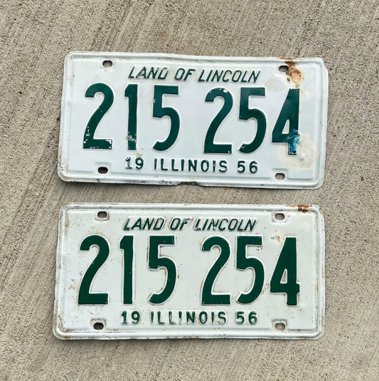 Photo of a 1956 Illinois License Plate Pair Auto Tag Garage Decor Vintage 215254 with original patina
