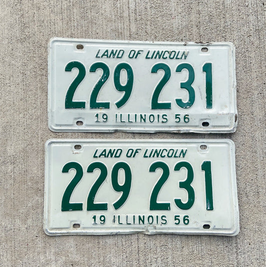 Photo of a 1956 Illinois License Plate Pair Auto Tag Garage Decor Vintage 229231 with original patina