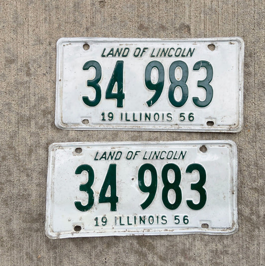 Photo of a 1956 Illinois License Plate Pair Auto Tag Garage Decor Vintage 34983 with original patina