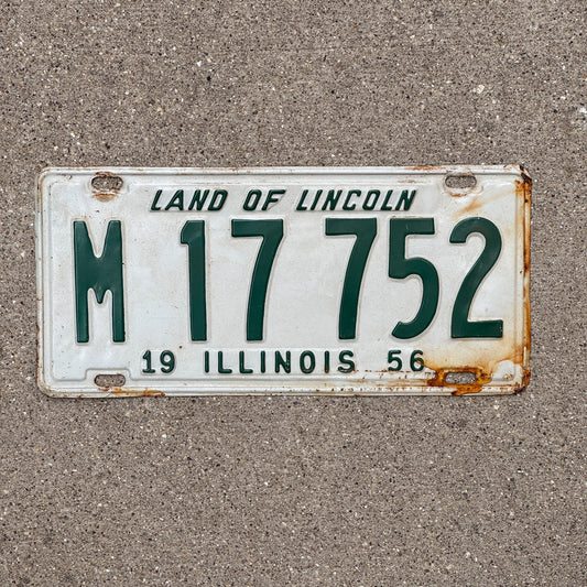 Photo of a 1956 Illinois Municipal License Plate Auto Tag 2 Vintage Garage M 17 752 with original patina