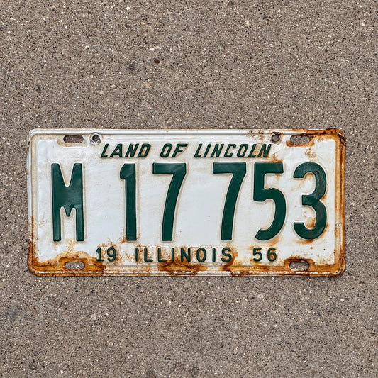 Photo of a 1956 Illinois Municipal License Plate Auto Tag 2 Vintage Garage M 17 753 with original patina