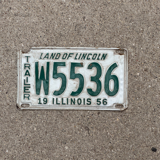 Photo of a 1956 Illinois Trailer License Plate Auto Tag Garage Decor Vintage W 5536 with original patina