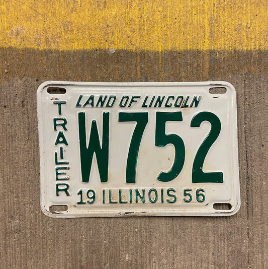 Photo of a 1956 Illinois Trailer License Plate Auto Tag Garage Decor Vintage W 752 with original patina