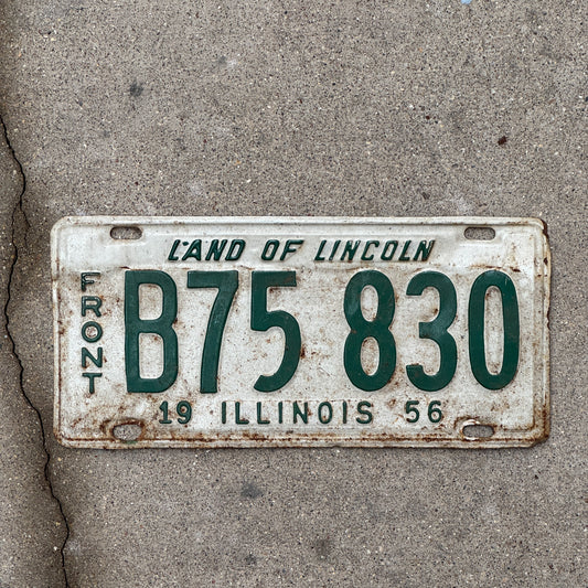 Photo of a 1956 Illinois Truck License Plate Auto Tag 2 Vintage Garage Front Plate B 75 830 with original patina