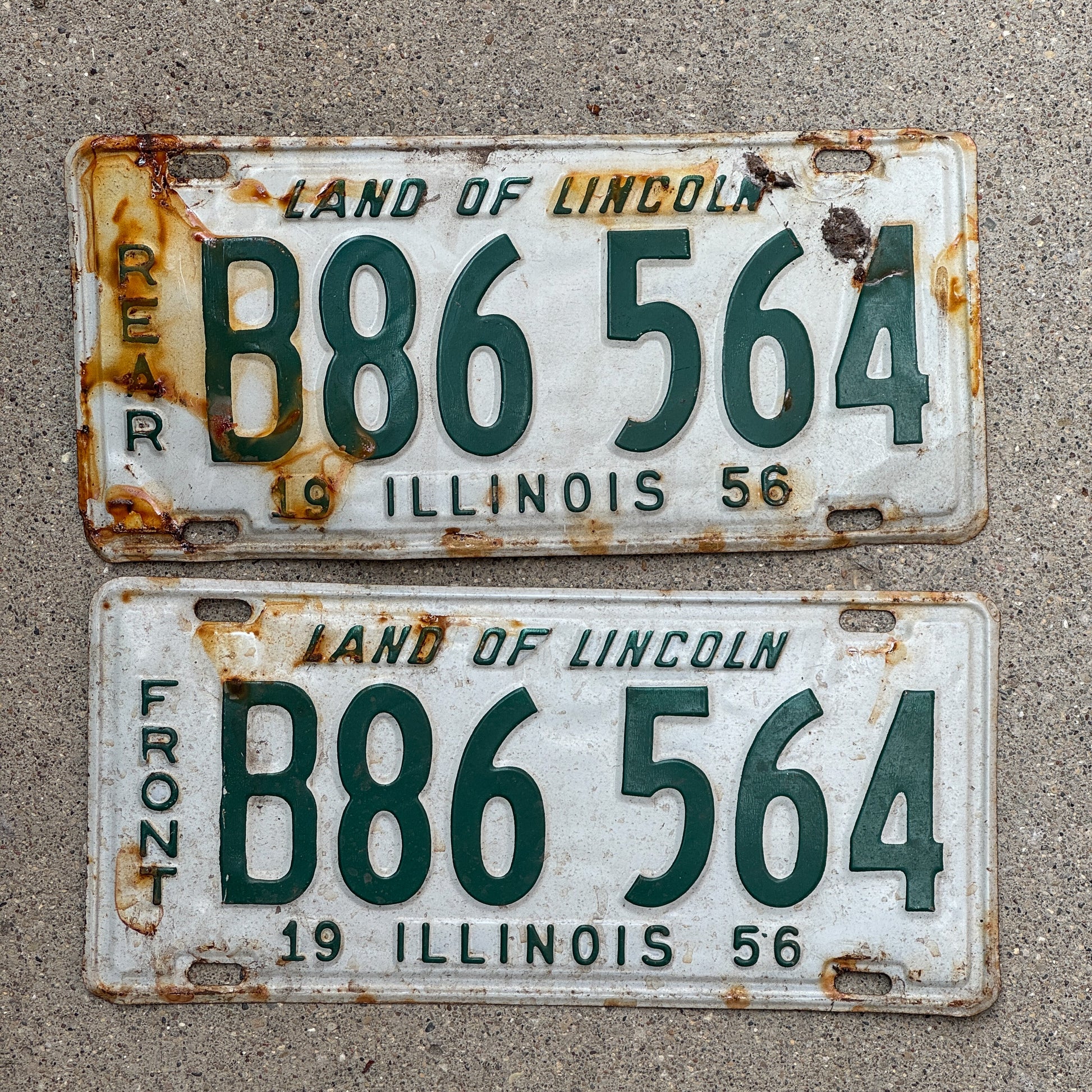 Photo of a 1956 Illinois Truck License Plate Pair Auto Tag Garage Decor Vintage B 86564 with original patina