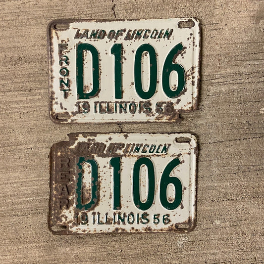Photo of a 1956 Illinois Truck License Plate Pair Auto Tag Garage Decor Vintage D 106 with original patina