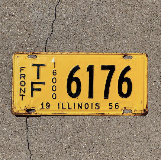 Photo of a 1956 Illinois Truck Mileage Tax License Plate Auto Tag Garage Decor Vintage TF 6176 with original patina