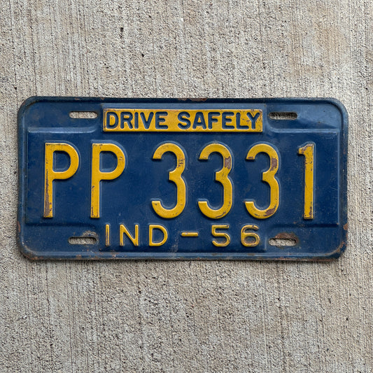 Photo of a 1956 Indiana License Plate Auto Tag Garage Decor Vintage Repeat Repeating PP 3331 with original patina