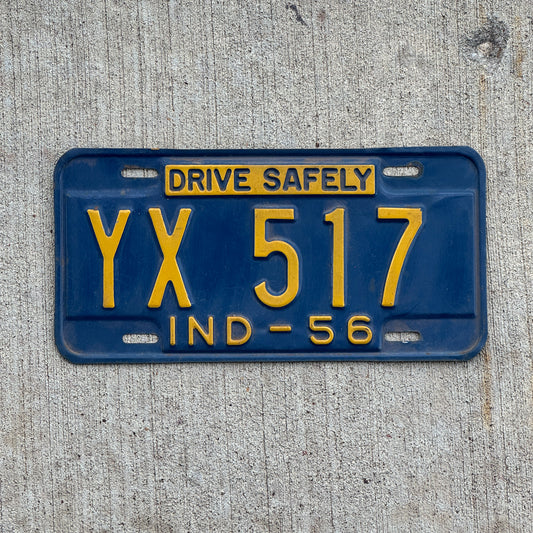 Photo of a 1956 Indiana License Plate Auto Tag Garage Decor Vintage YX 517 with original patina