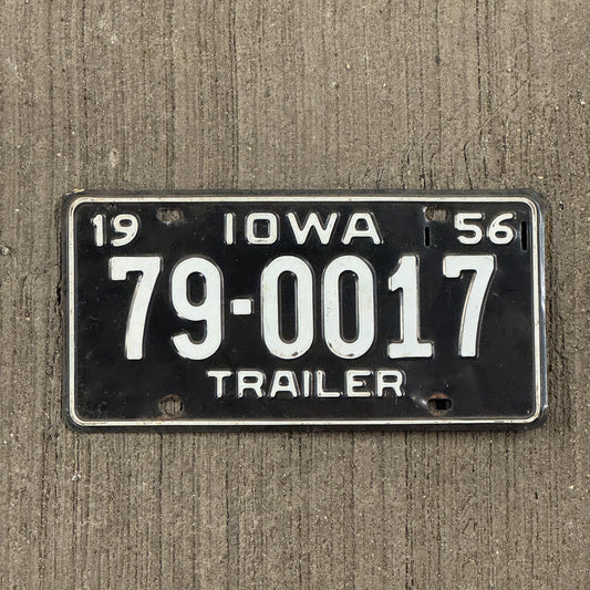 Photo of a 1956 Iowa Trailer License Plate Auto Tag Garage Decor Vintage 79 0017
