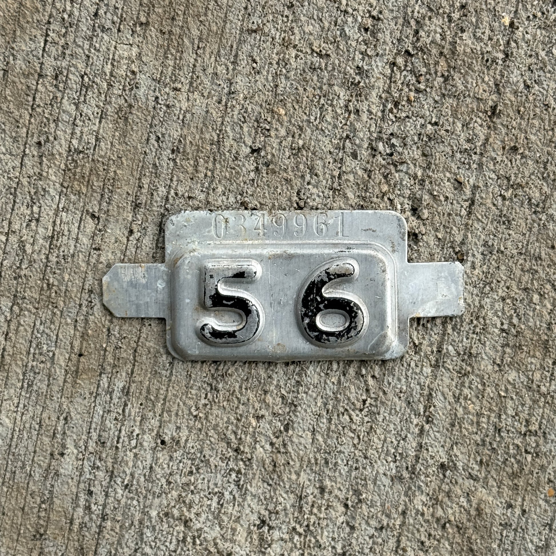 Photo of a 1956 New Jersey Tab License Plate Auto Tag Garage Decor Vintage 0349961 with original patina