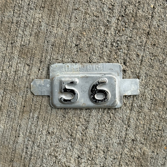 Photo of a 1956 New Jersey Tab License Plate Auto Tag Garage Decor Vintage 0349961 with original patina