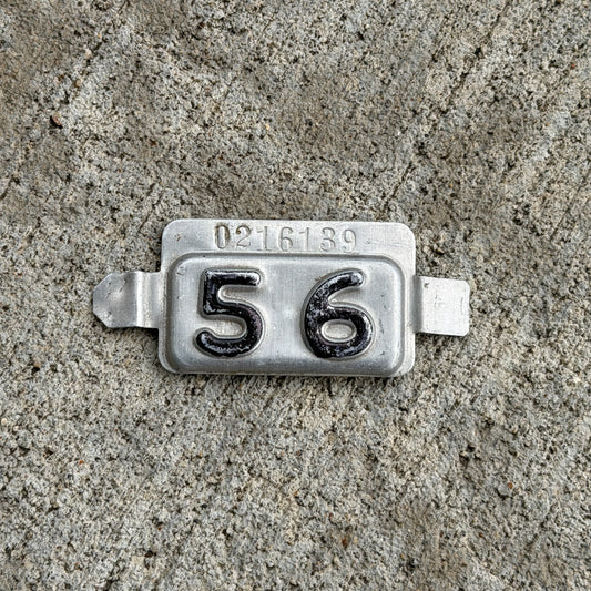 Photo of a 1956 New Jersey Tab License Plate Auto Tag Garage Decor Vintage 216139 with original patina