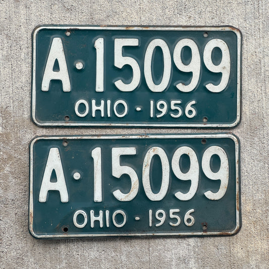 Photo of a 1956 Ohio License Plate Pair Auto Tag Garage Decor Vintage A 15099 with original patina