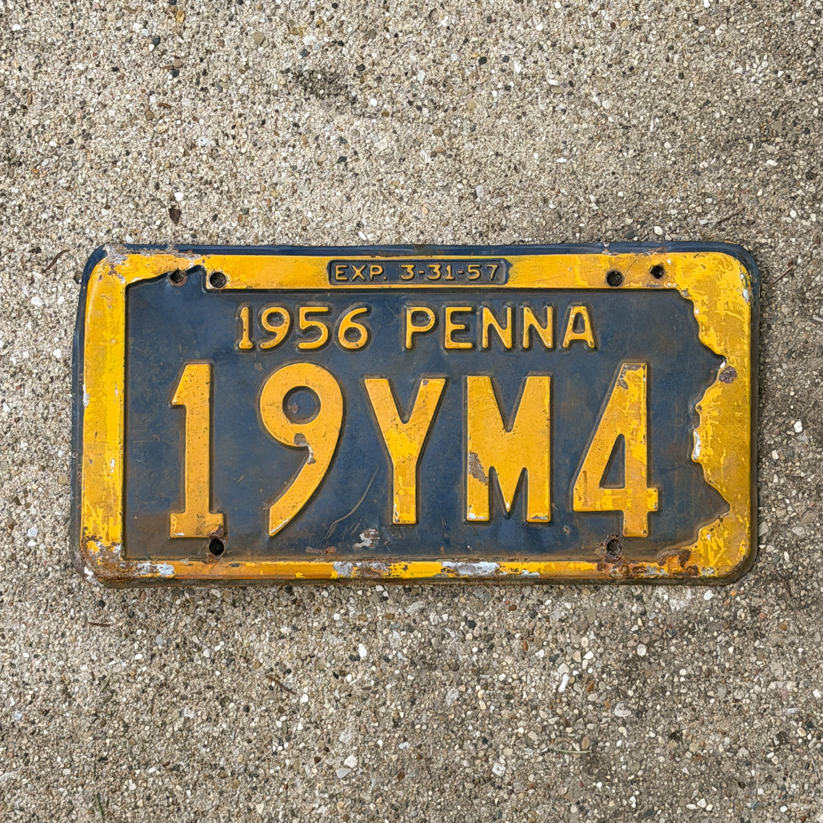 Photo of a 1956 Pennsylvania License Plate Auto Tag Garage Decor Vintage 19 YM 4 with original patina