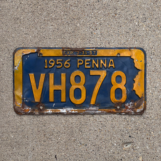 Photo of a 1956 Pennsylvania License Plate Auto Tag Garage Decor Vintage VH 878 with original patina