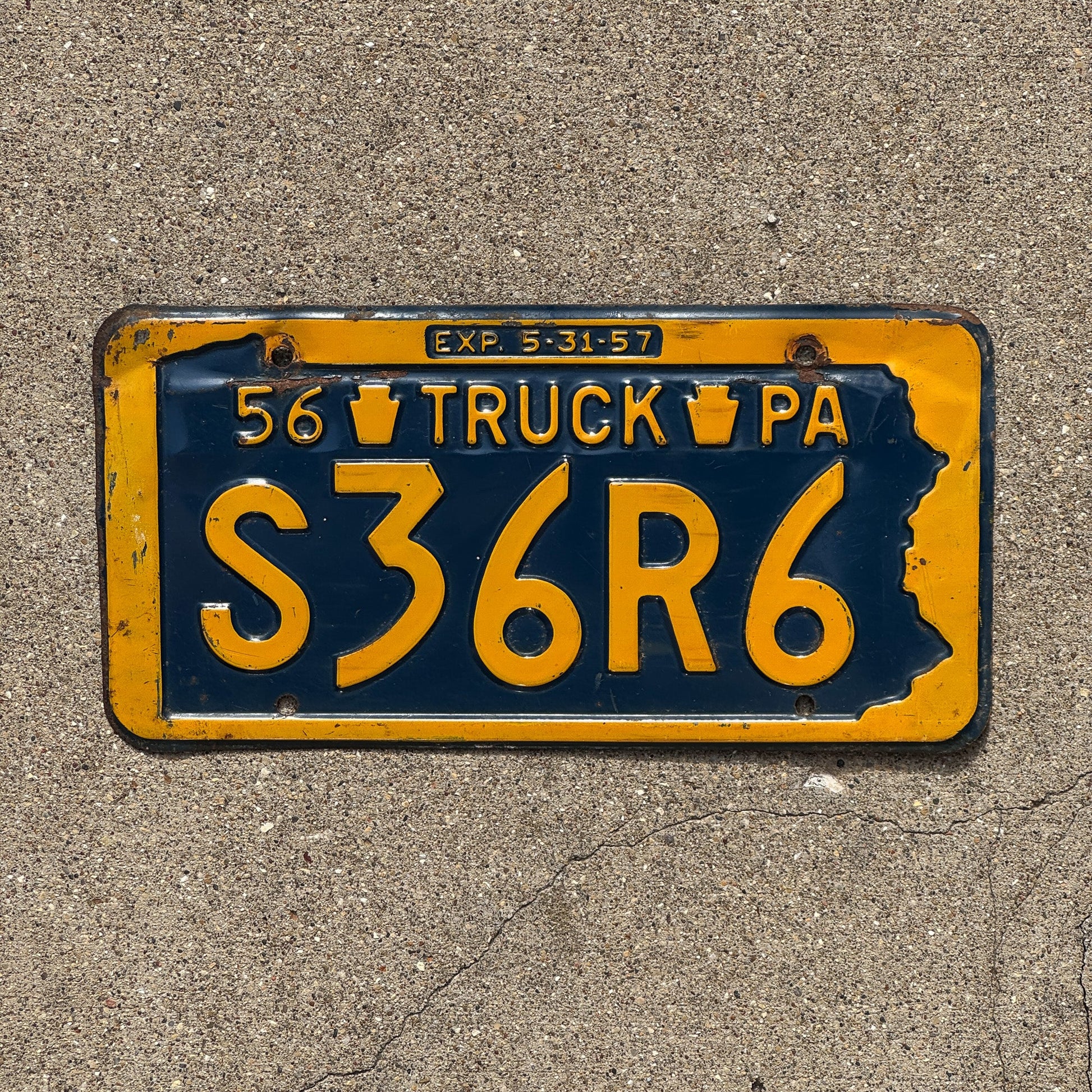 Photo of a 1956 Pennsylvania Truck License Plate Auto Tag Garage Decor Vintage S 36 R6