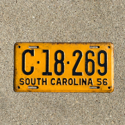 Photo of a 1956 South Carolina License Plate Auto Tag Garage Decor Vintage C 18 269 with original patina